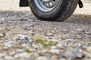 Trailer tire on gravel