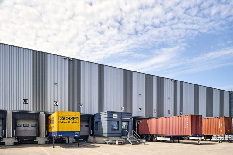 Trucks in line outside of KENDA's central warehouse in Winsen, Germany.
