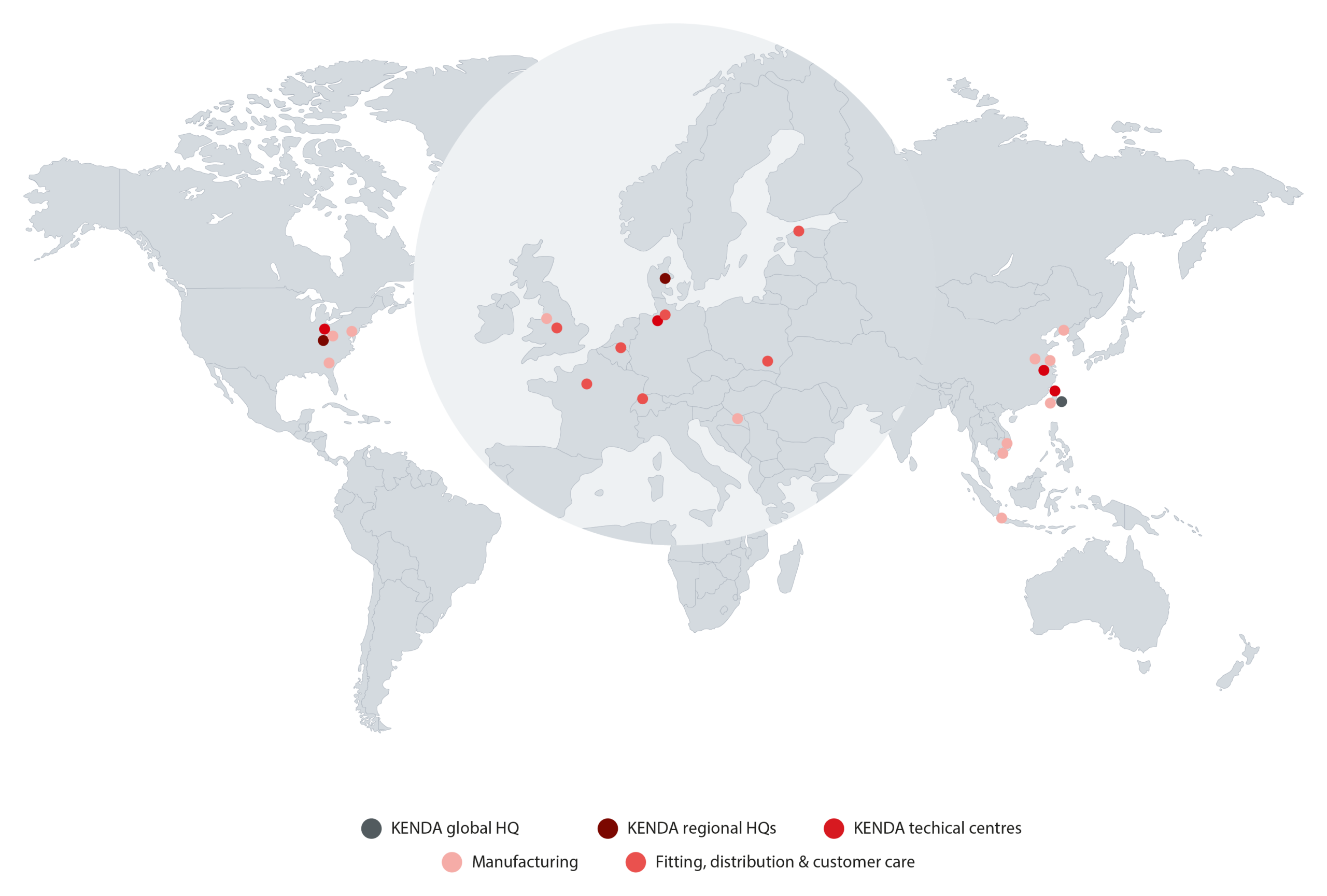 Map of KENDA's global and European locations