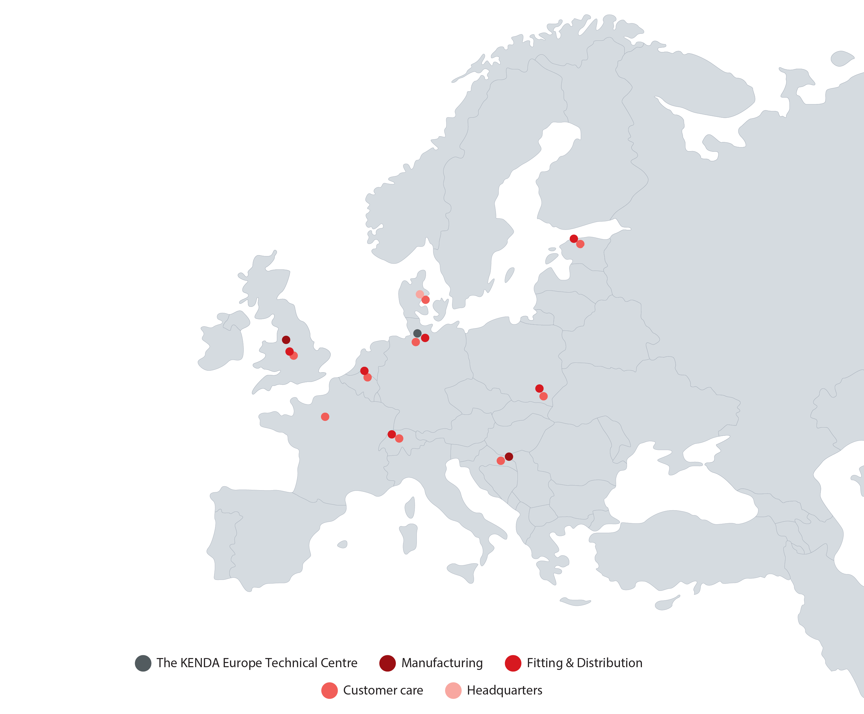 Map of KENDA Europe's locations